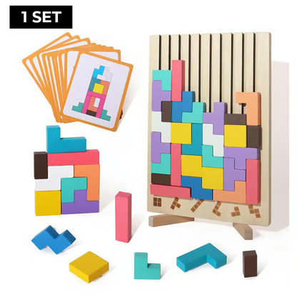 Quebra-cabeça TETRIS de madeira - Montessori - Brinquedo educativo y divertido