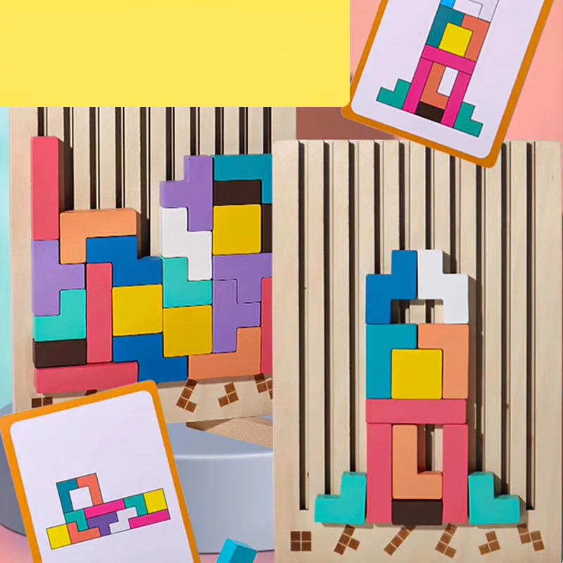 Quebra-cabeça TETRIS de madeira - Montessori - Brinquedo educativo y divertido