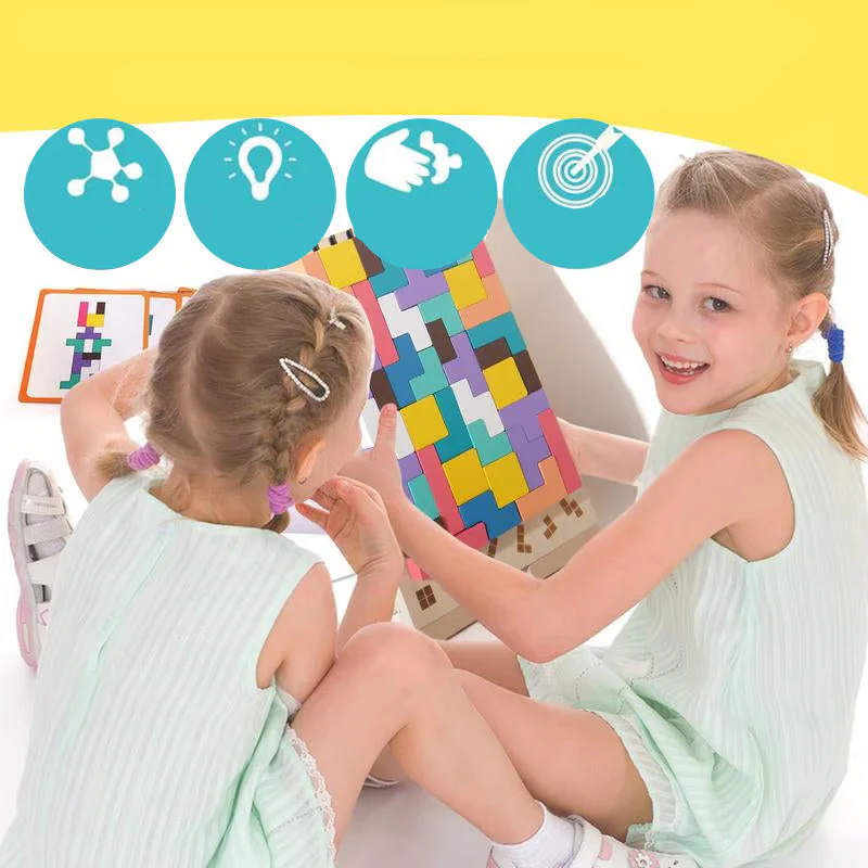 Quebra-cabeça TETRIS de madeira - Montessori - Brinquedo educativo y divertido