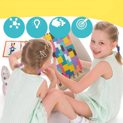 Quebra-cabeça TETRIS de madeira - Montessori - Brinquedo educativo y divertido