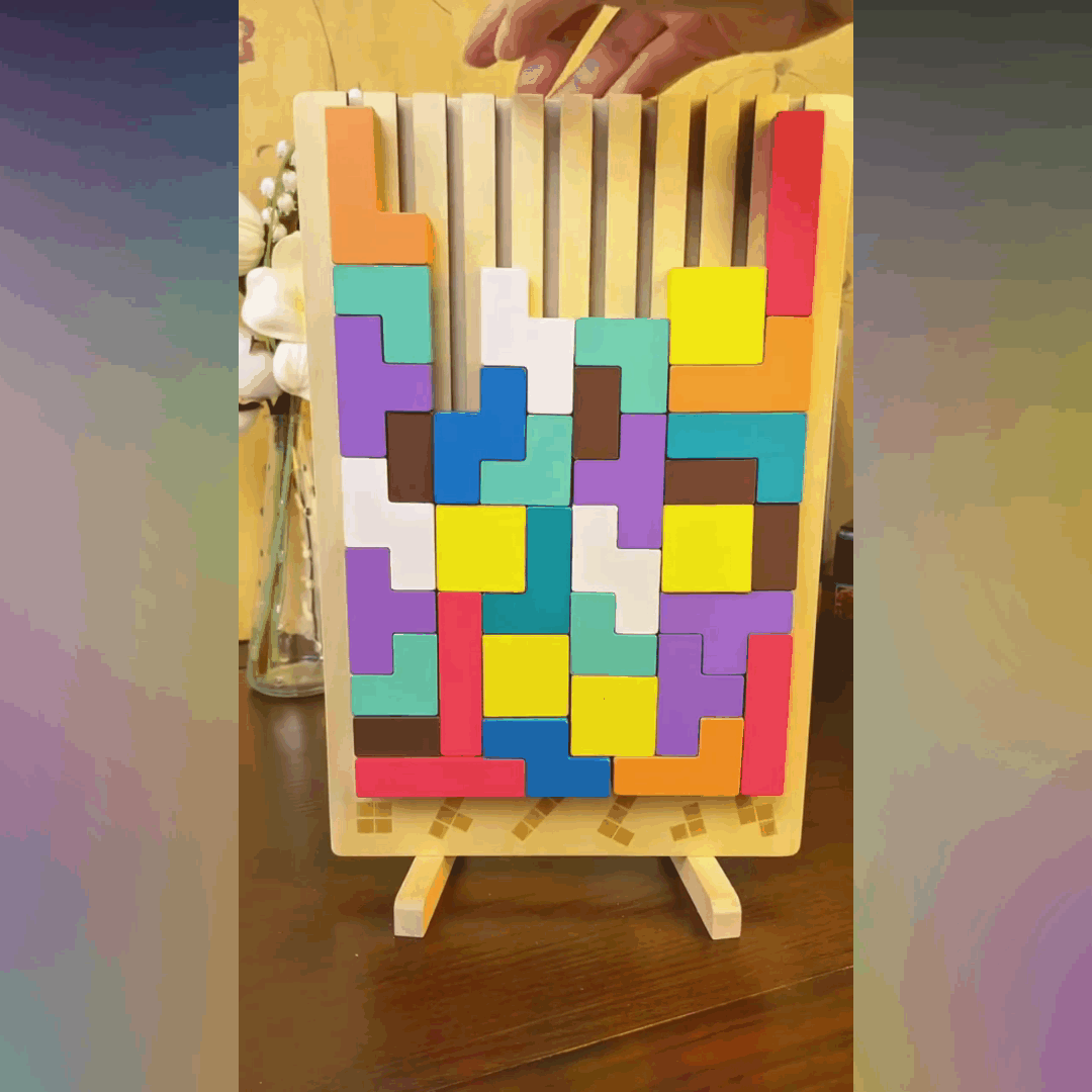Quebra-cabeça TETRIS de madeira - Montessori - Brinquedo educativo y divertido