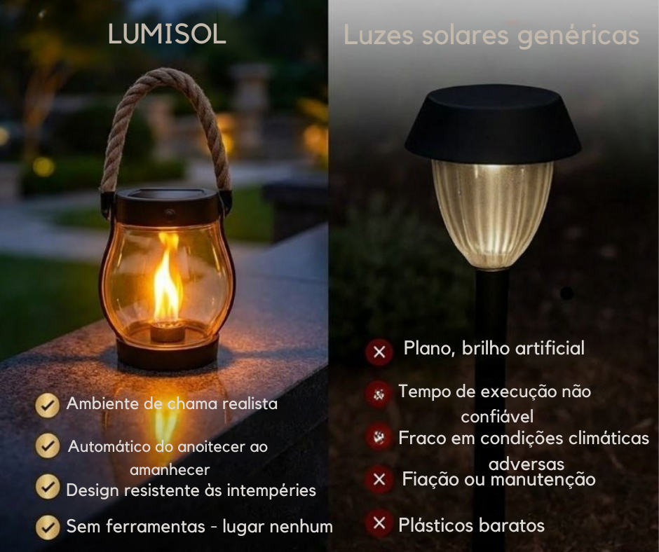 LUMISOL -Lanterna solar com efeito de fogo realista