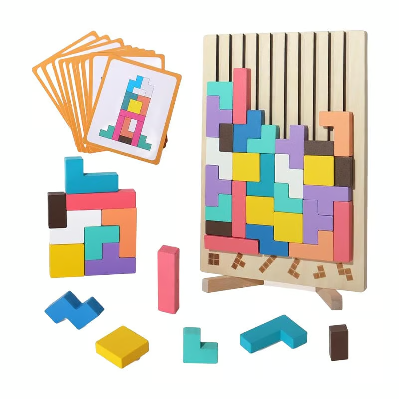 Quebra-cabeça TETRIS de madeira - Montessori - Brinquedo educativo y divertido